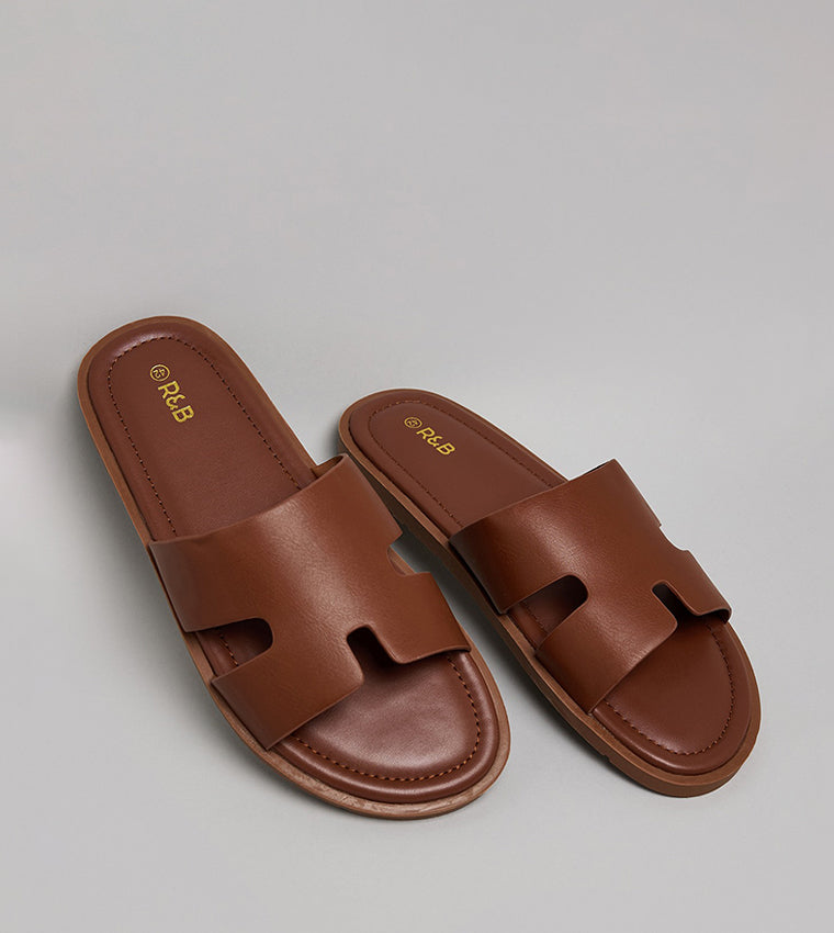 R&B Textured Open Toe Comfort Sandals Tan
