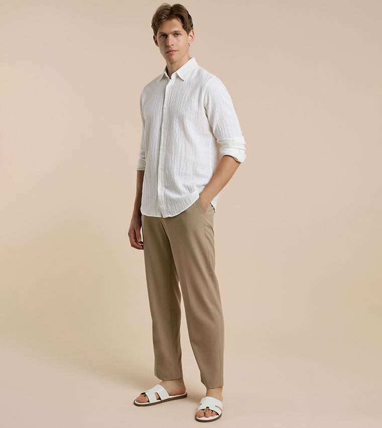 R&B Textured Open Toe Comfort Sandals Ivory