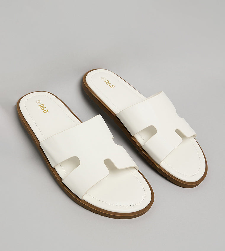 R&B Textured Open Toe Comfort Sandals Ivory