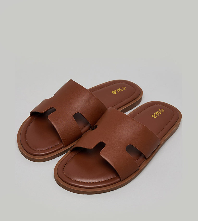 R&B Textured Open Toe Comfort Sandals Tan