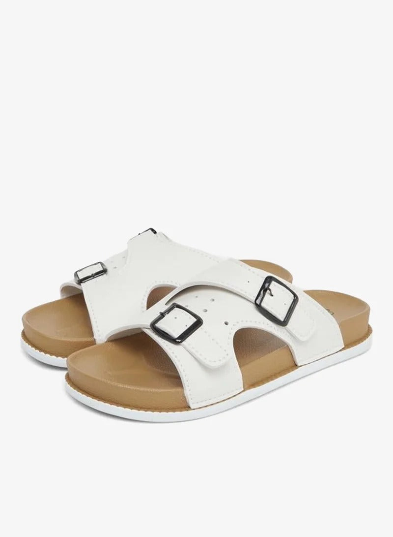 Styli Buckle Slide Sandal White Men