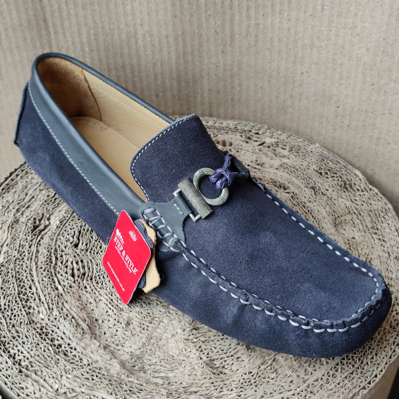 Suede Leather driving loafer Blue - Jango Mall