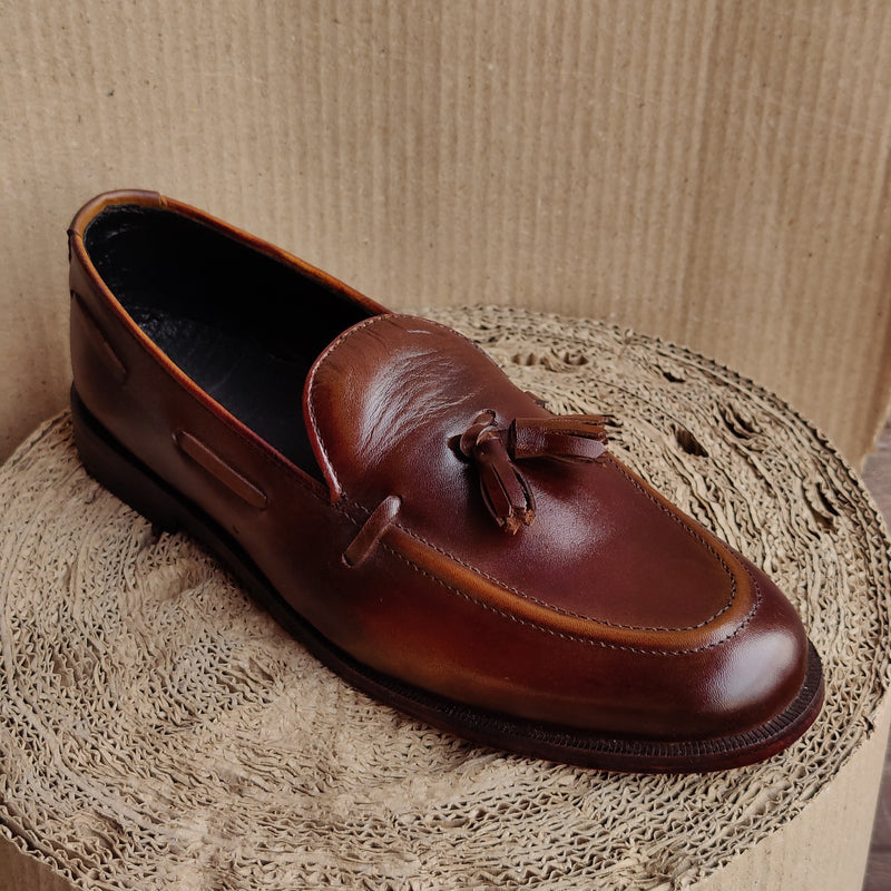 Brown Leather Tassel Loafer - Jango Mall