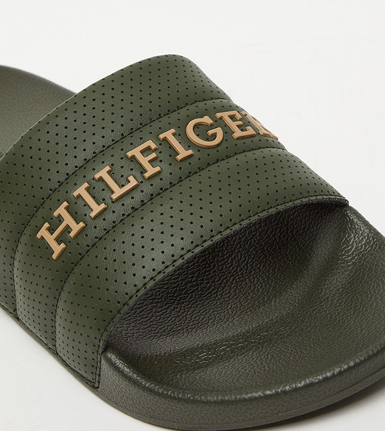 Men Pool Slides by Tommy Hilfiger Green