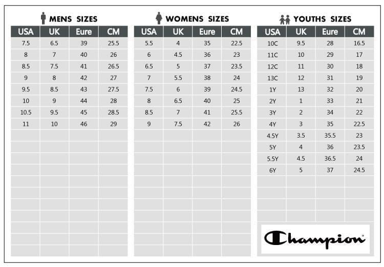 Champion shoes size chart online